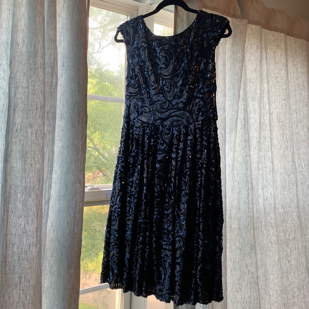 Navy Sequined Badgley Mischka Dress